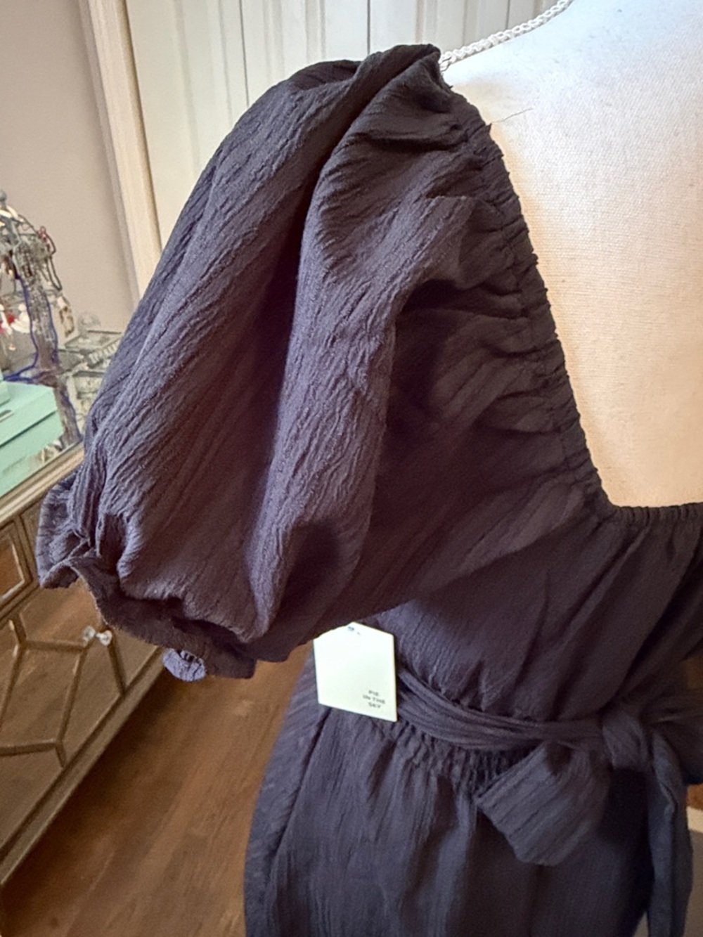 Pie In The Sky Black Puff-Sleeve Empire Waist Mini Dress Med ❤️ - Picture 5 of 7